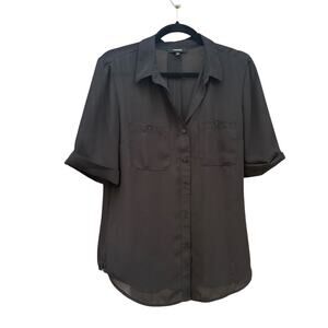 Premise black sheer Casual Button Down Shirt, women's medium